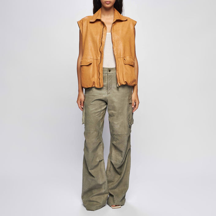 GILET UTILITY IN PELLE – CARAMEL