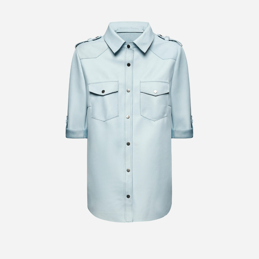 CAMICIA MILITARY IN PELLE – SKY