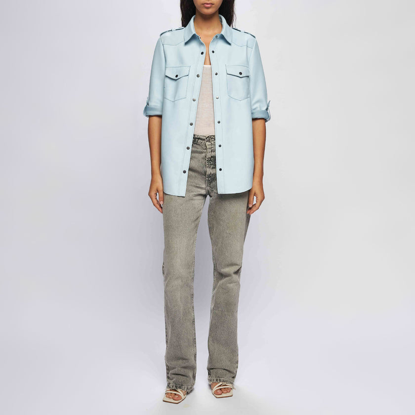 CAMICIA MILITARY IN PELLE – SKY