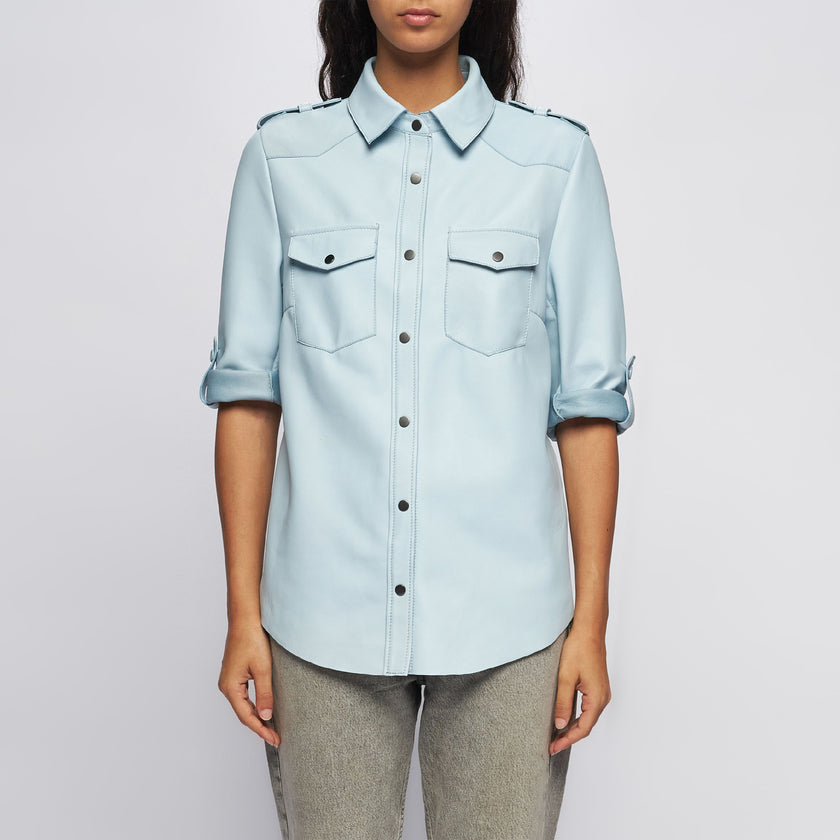 CAMICIA MILITARY IN PELLE – SKY