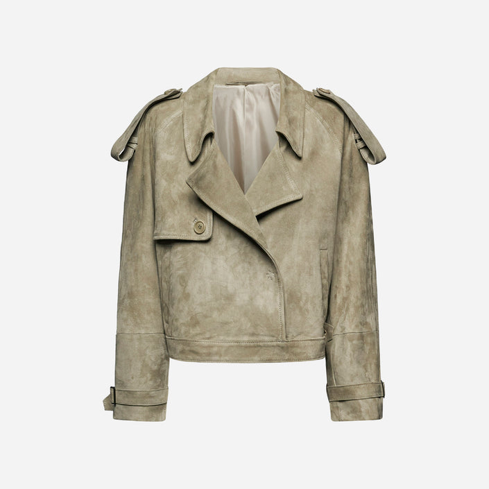 GIACCA SHORT IN PELLE SCAMOSCIATA – SMOKE