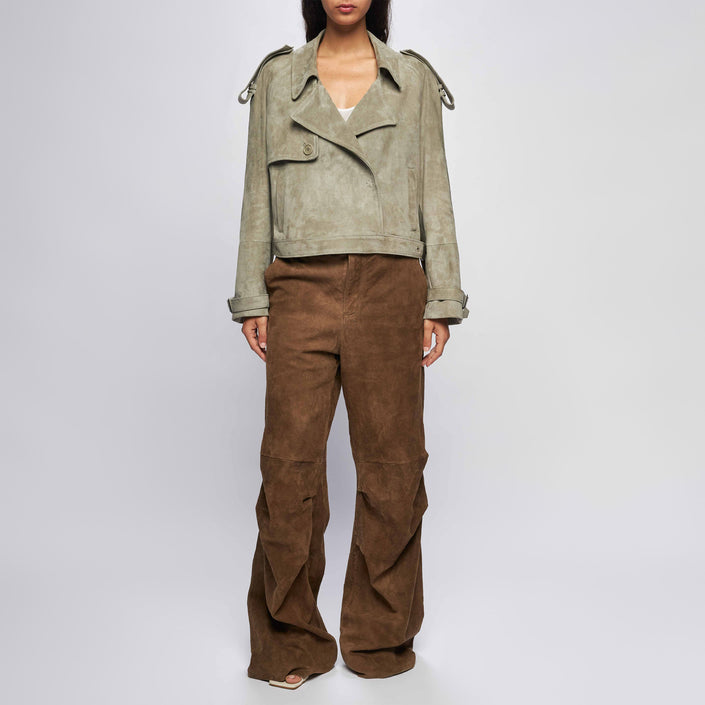 GIACCA SHORT IN PELLE SCAMOSCIATA – SMOKE