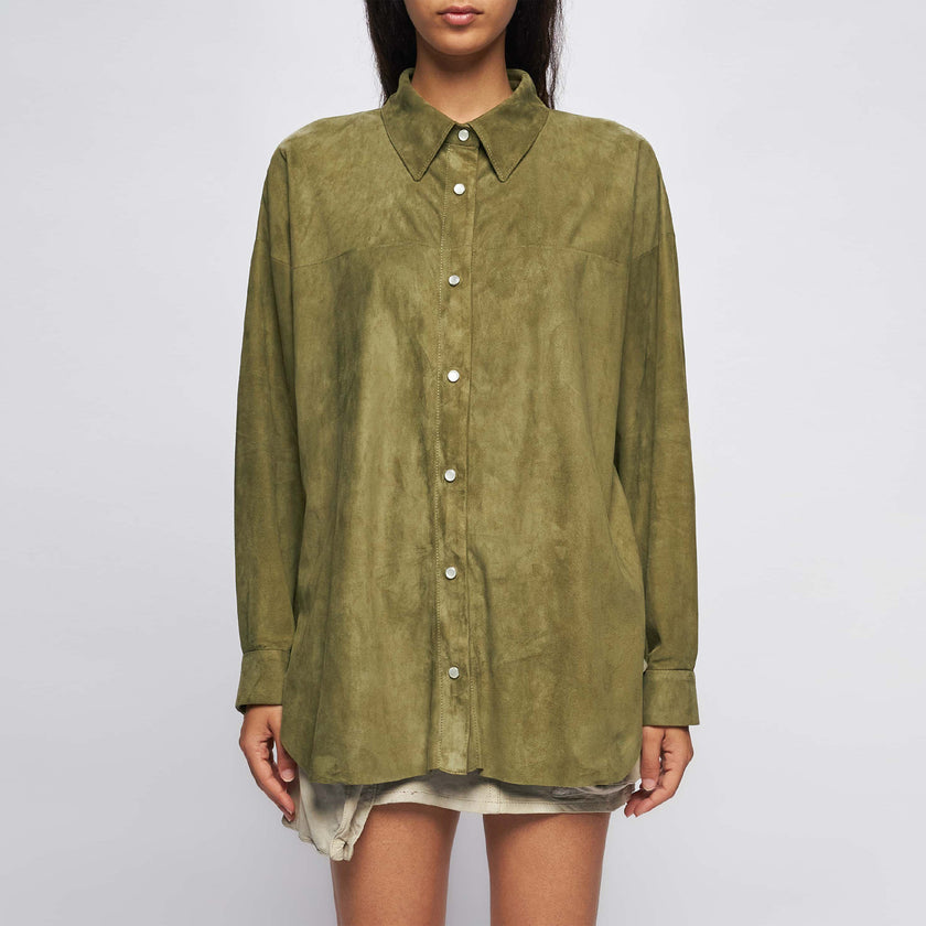 CAMICIA IN PELLE SCAMOSCIATA – ARMY