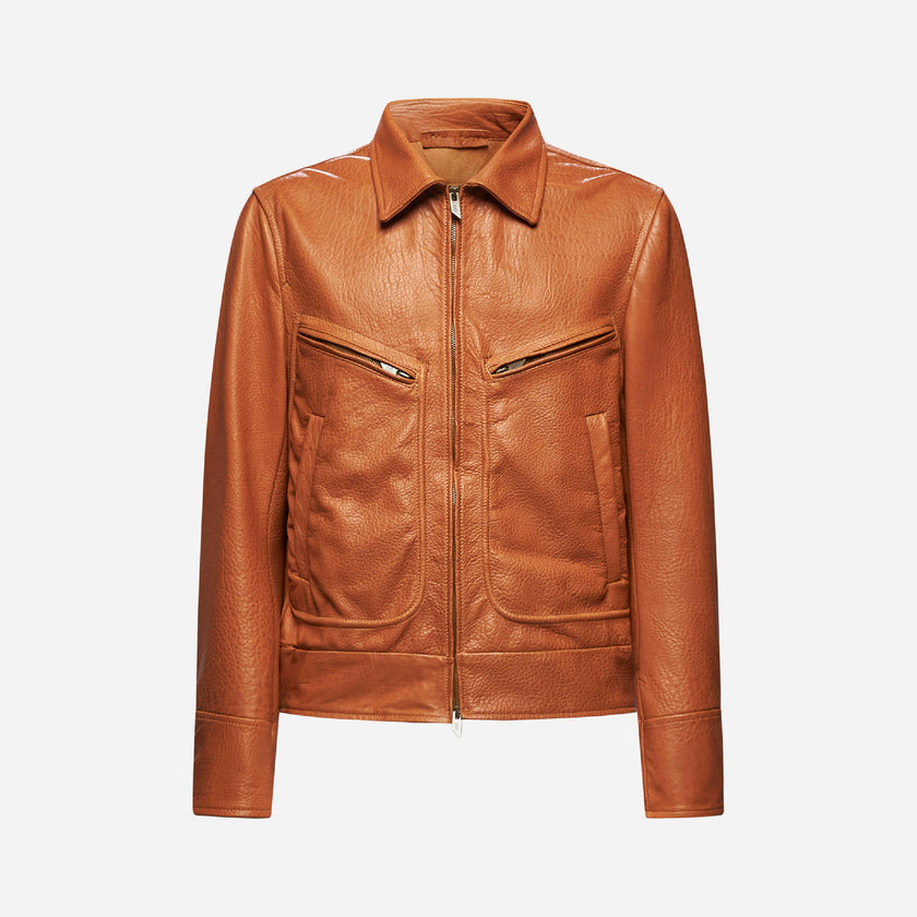 GIACCA BIKER IN PELLE – CARAMEL