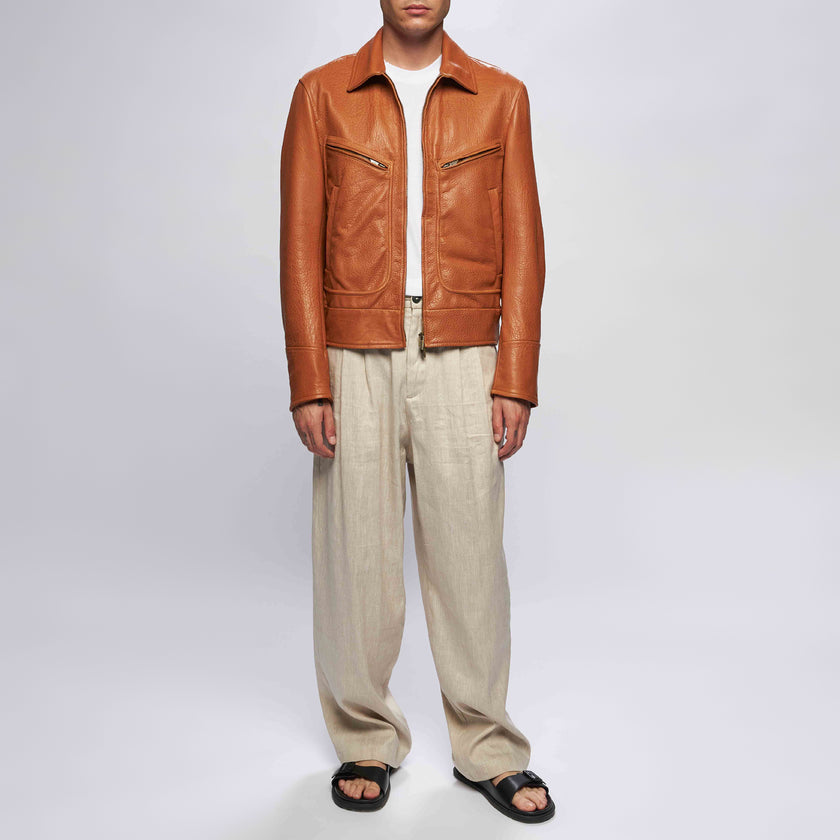 GIACCA BIKER IN PELLE – CARAMEL