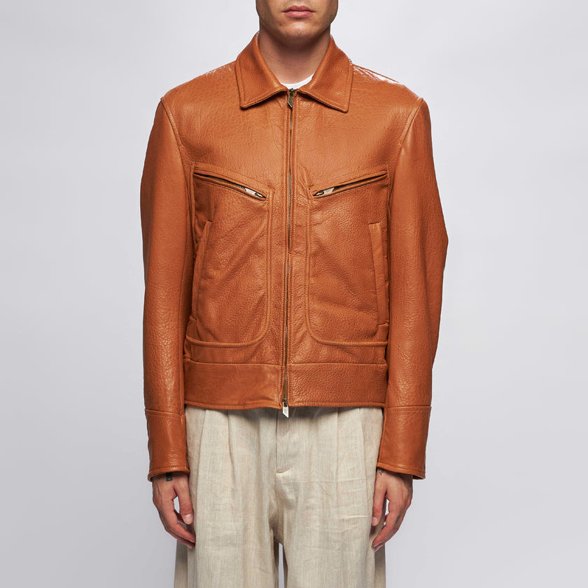 GIACCA BIKER IN PELLE – CARAMEL