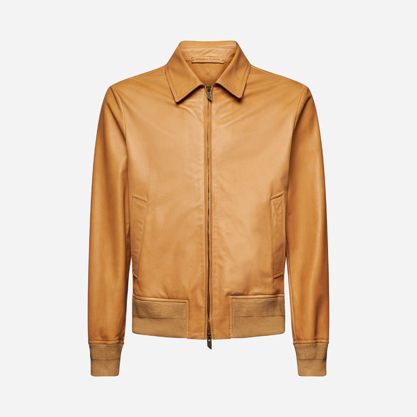 LEATHER BOMBER – CARAMEL