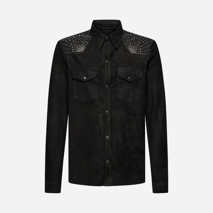 CAMICIA WESTERN IN PELLE SCAMOSCIATA – BLACK