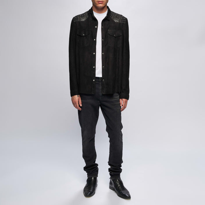 CAMICIA WESTERN IN PELLE SCAMOSCIATA – BLACK