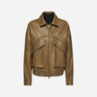 GIACCA OVER IN PELLE MARTELLATA - OLIVE