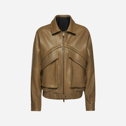 GIACCA OVER IN PELLE MARTELLATA - OLIVE