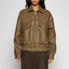 GIACCA OVER IN PELLE MARTELLATA - OLIVE