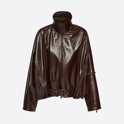 OVERSIZED PATENT LEATHER JACKET – DARK BROWN