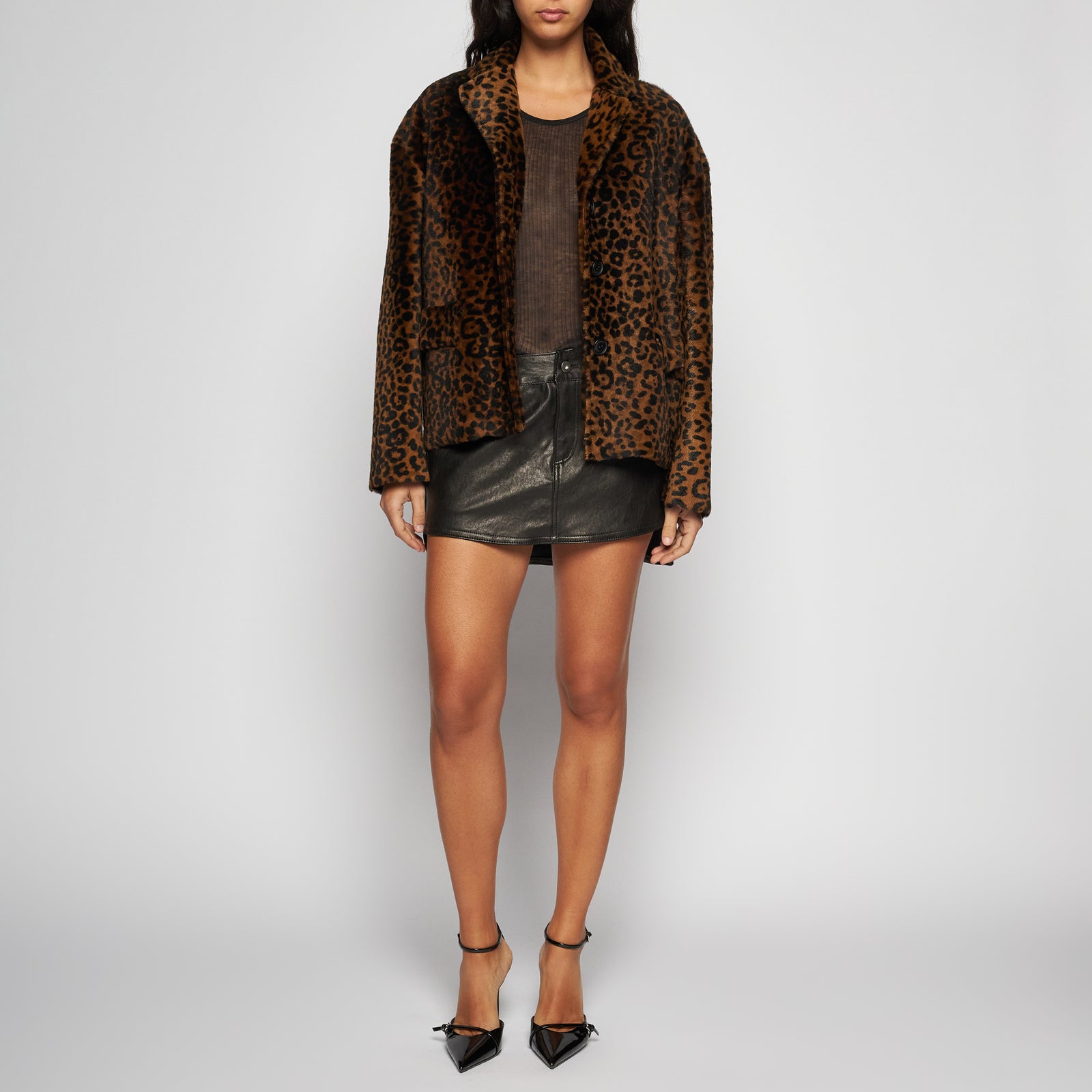 GIACCA IN SHEARLING LEOPARDATO - BROWN