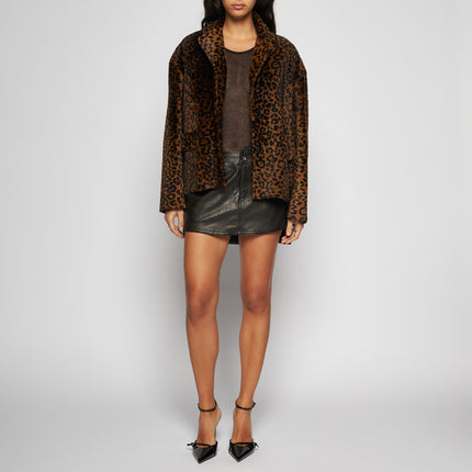 GIACCA IN SHEARLING LEOPARDATO - BROWN