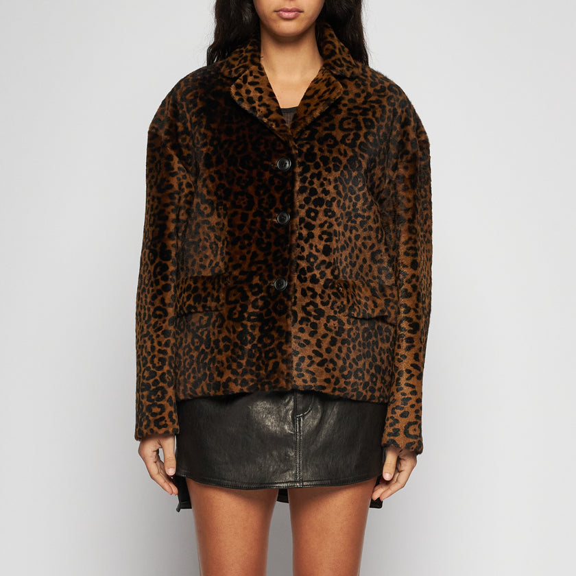 GIACCA IN SHEARLING LEOPARDATO - BROWN