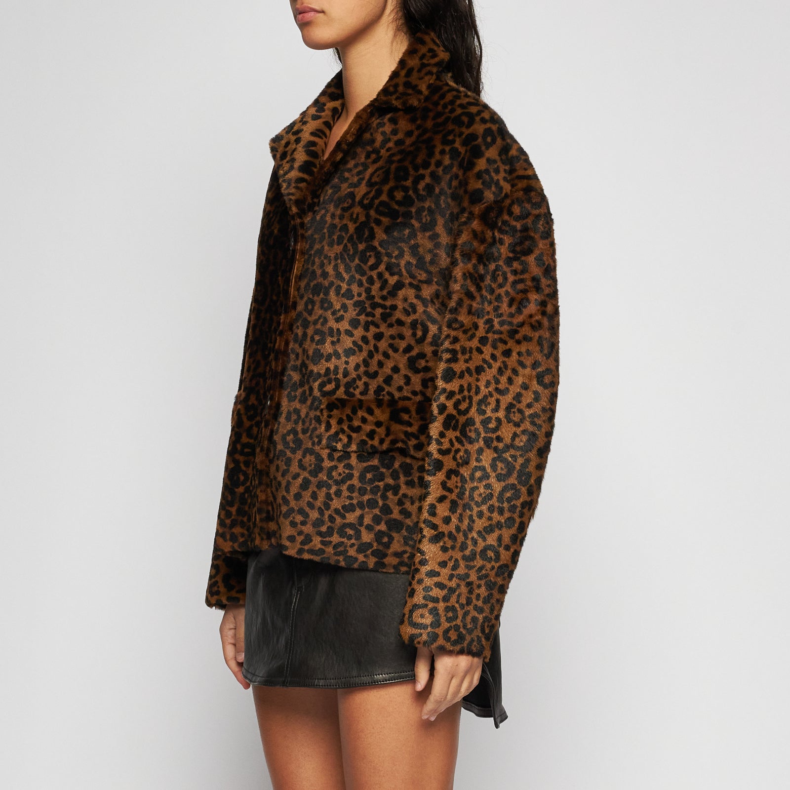 GIACCA IN SHEARLING LEOPARDATO - BROWN