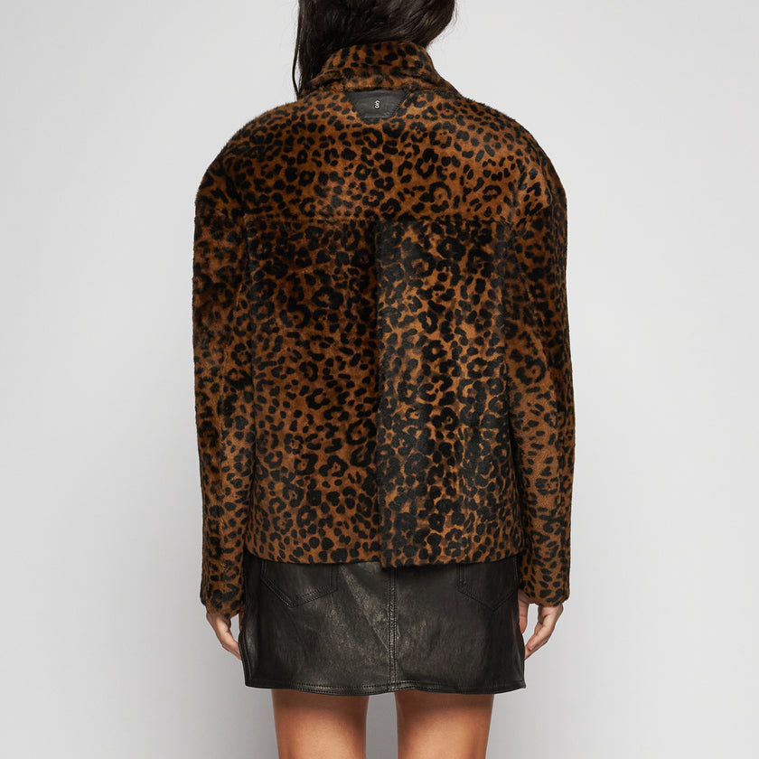 GIACCA IN SHEARLING LEOPARDATO - BROWN