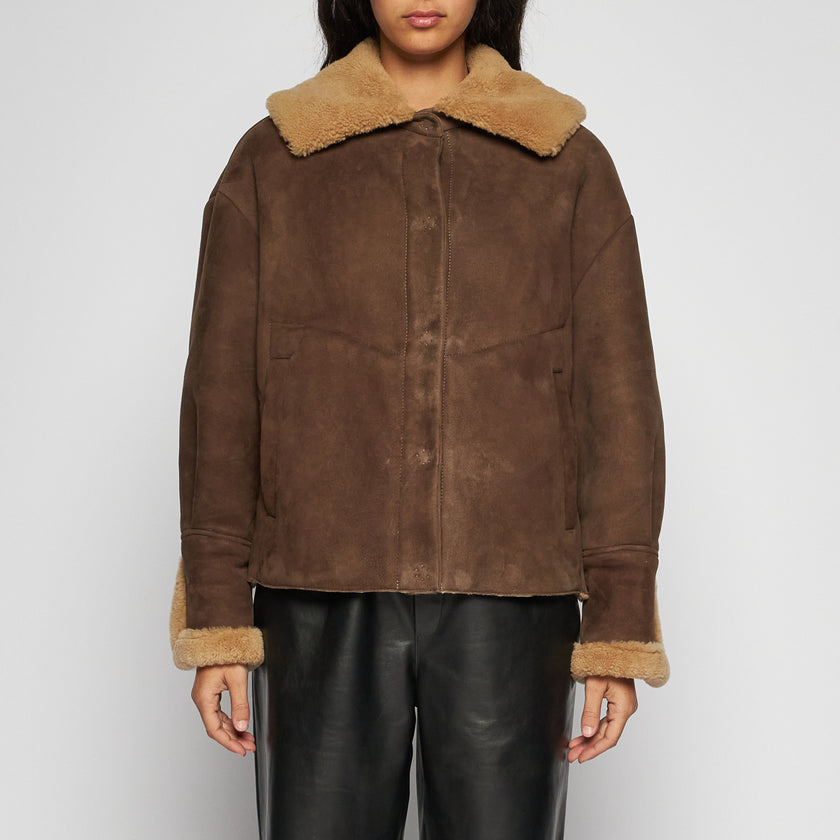 GIACCA IN SHEARLING SCAMOSCIATO - BROWN COGNAC