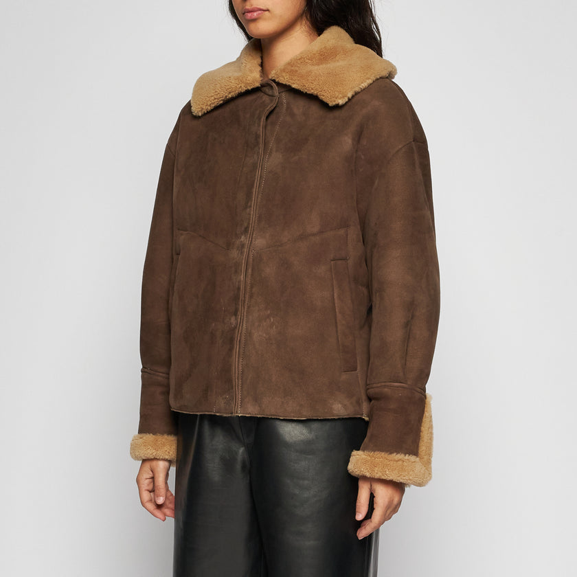 GIACCA IN SHEARLING SCAMOSCIATO - BROWN COGNAC