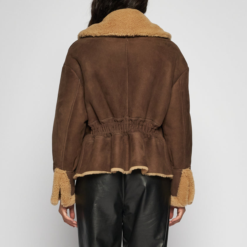 GIACCA IN SHEARLING SCAMOSCIATO - BROWN COGNAC