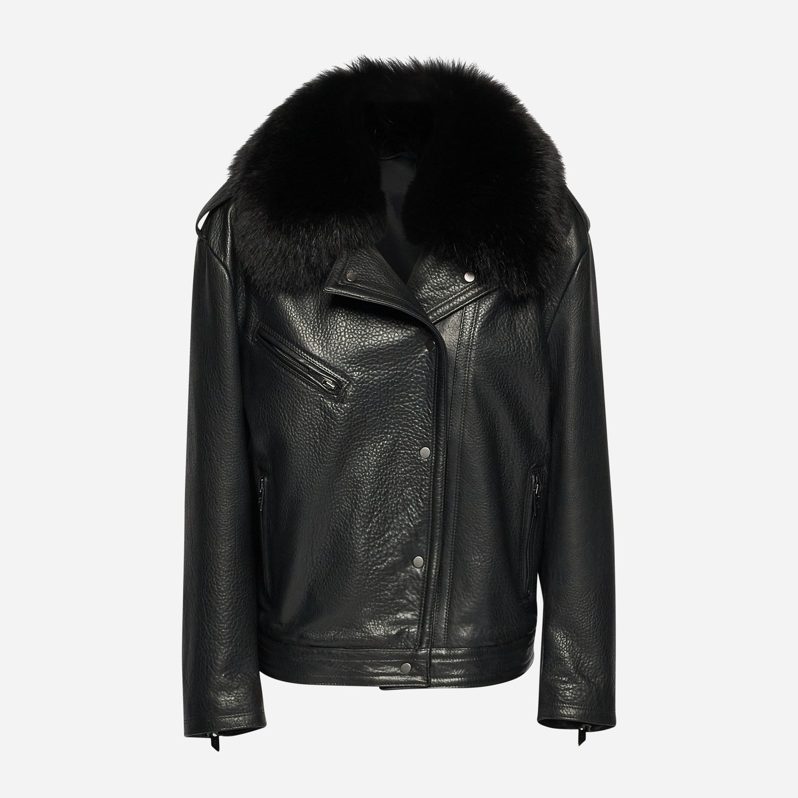 GIACCA BIKER IN PELLE MARTELLATA - BLACK