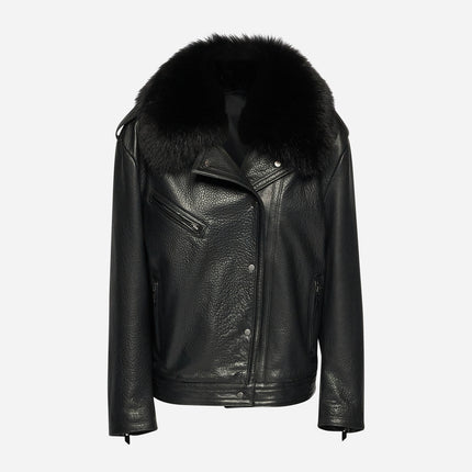 GIACCA BIKER IN PELLE MARTELLATA - BLACK