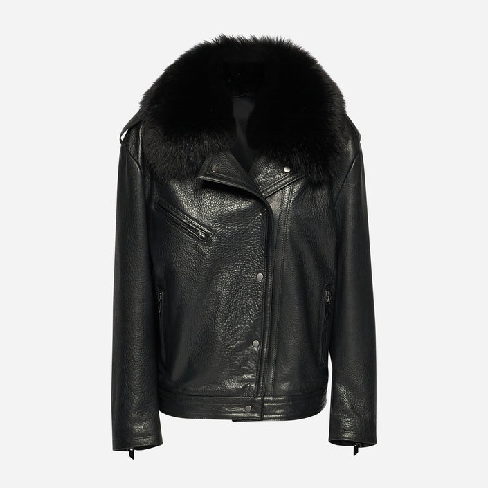 GIACCA BIKER IN PELLE MARTELLATA - BLACK