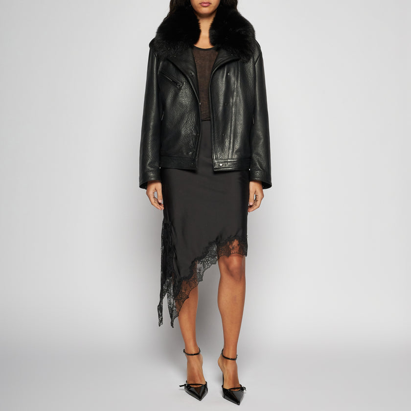 BIKERJACKE AUS GEHÄMMERTEM LEDER - SCHWARZ