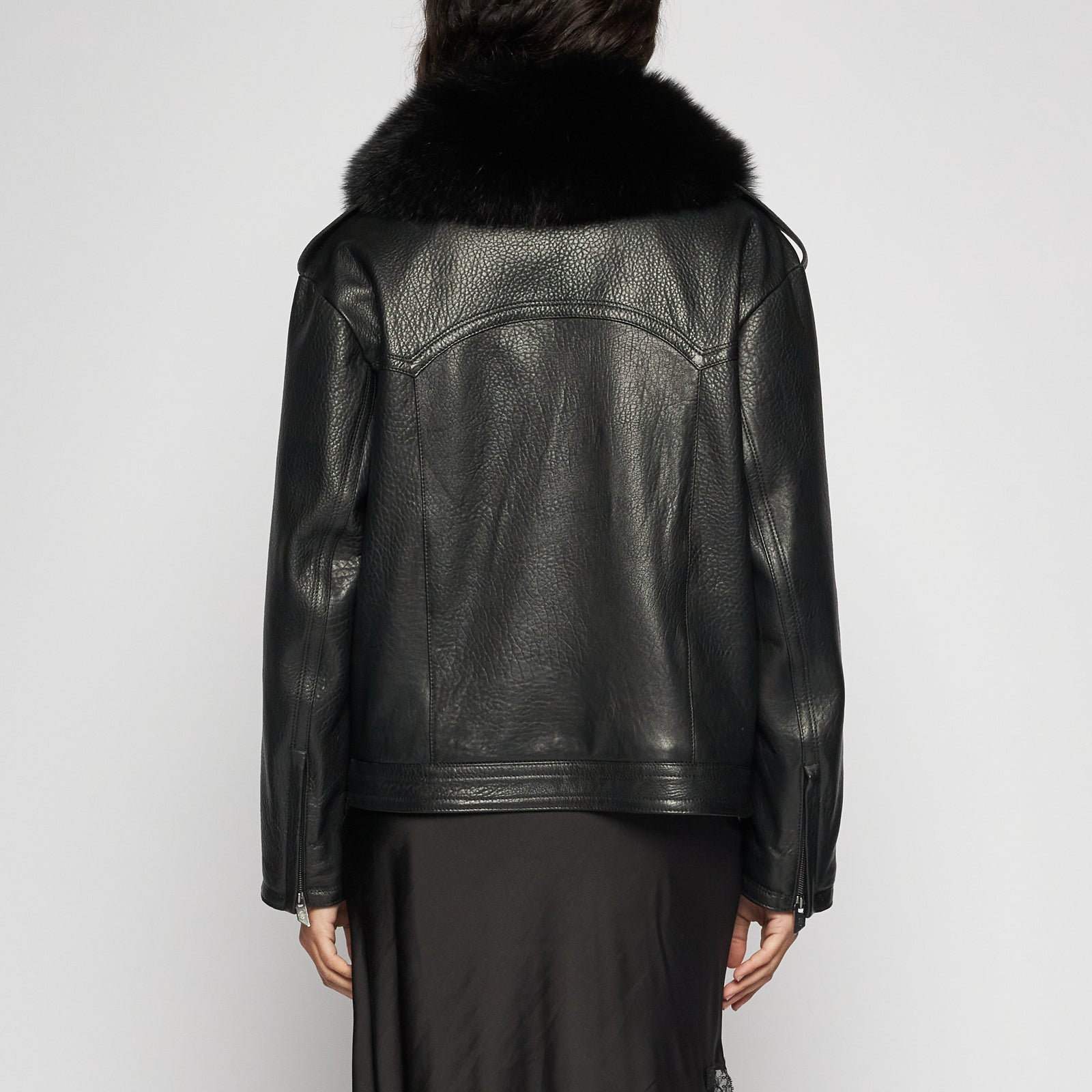 GIACCA BIKER IN PELLE MARTELLATA - BLACK