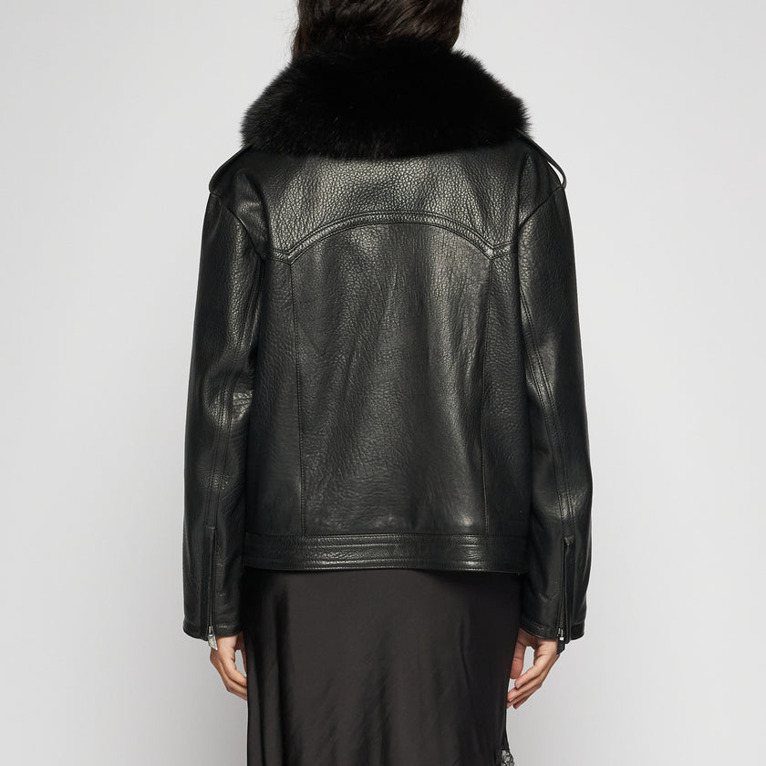 BIKERJACKE AUS GEHÄMMERTEM LEDER - SCHWARZ