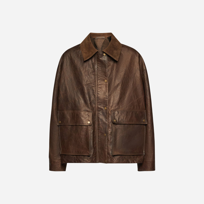 GIACCA WORK IN PELLE CERATA - BROWN