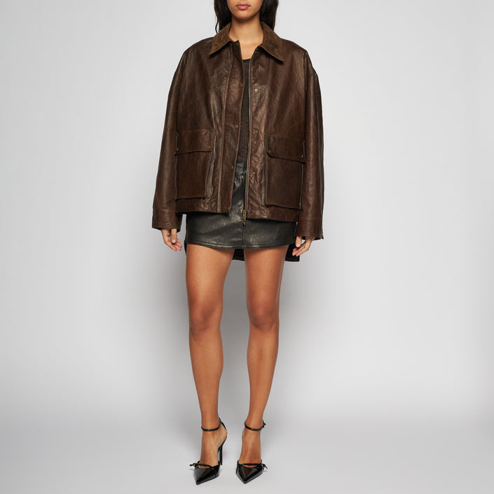 GIACCA WORK IN PELLE CERATA - BROWN