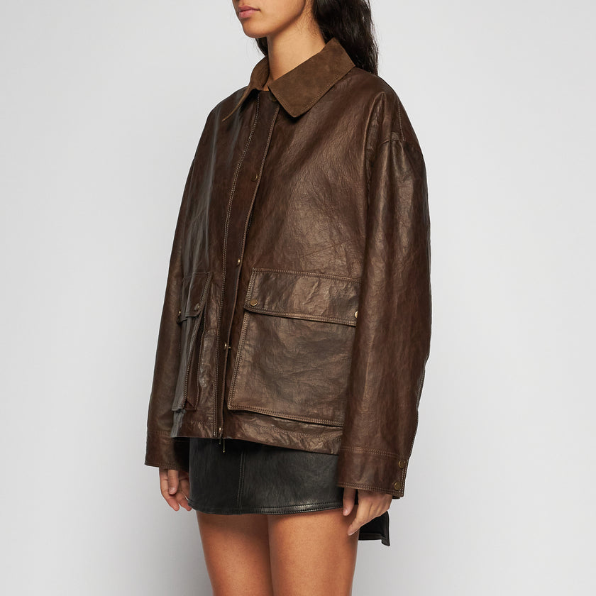 ARBEITSJACKE AUS GEWACHSTEM LEDER - BRAUN