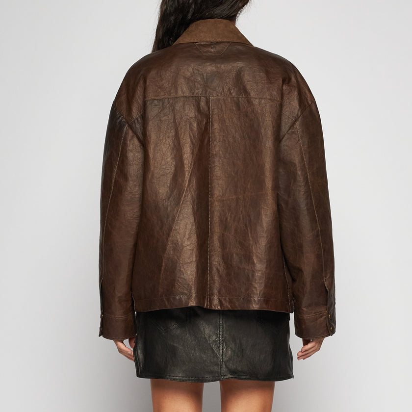 ARBEITSJACKE AUS GEWACHSTEM LEDER - BRAUN