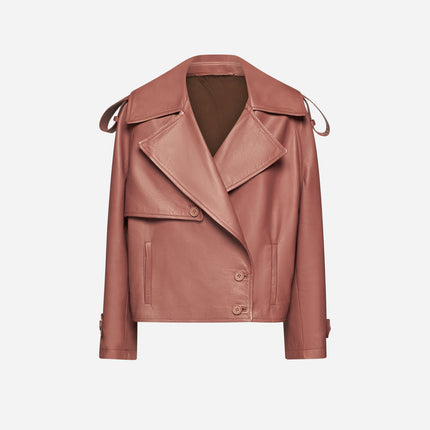 GIACCA TRENCH IN PELLE PLONGÈ – ROSE