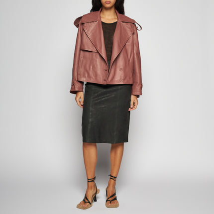 GIACCA TRENCH IN PELLE PLONGÈ – ROSE