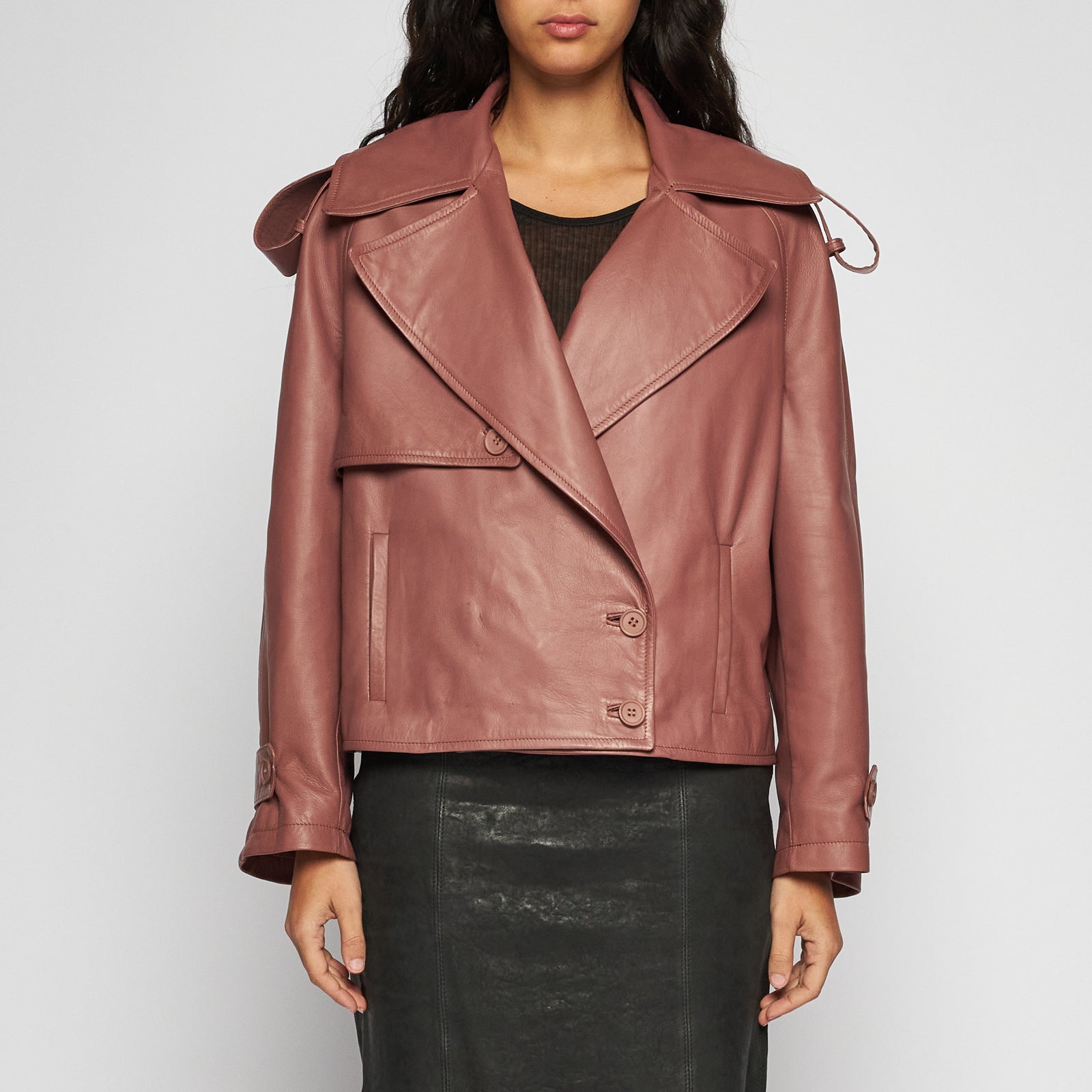 GIACCA TRENCH IN PELLE PLONGÈ – ROSE
