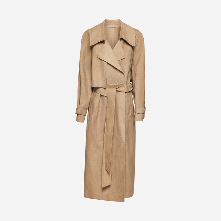TRENCH IN PELLE SCAMOSCIATA - SAND