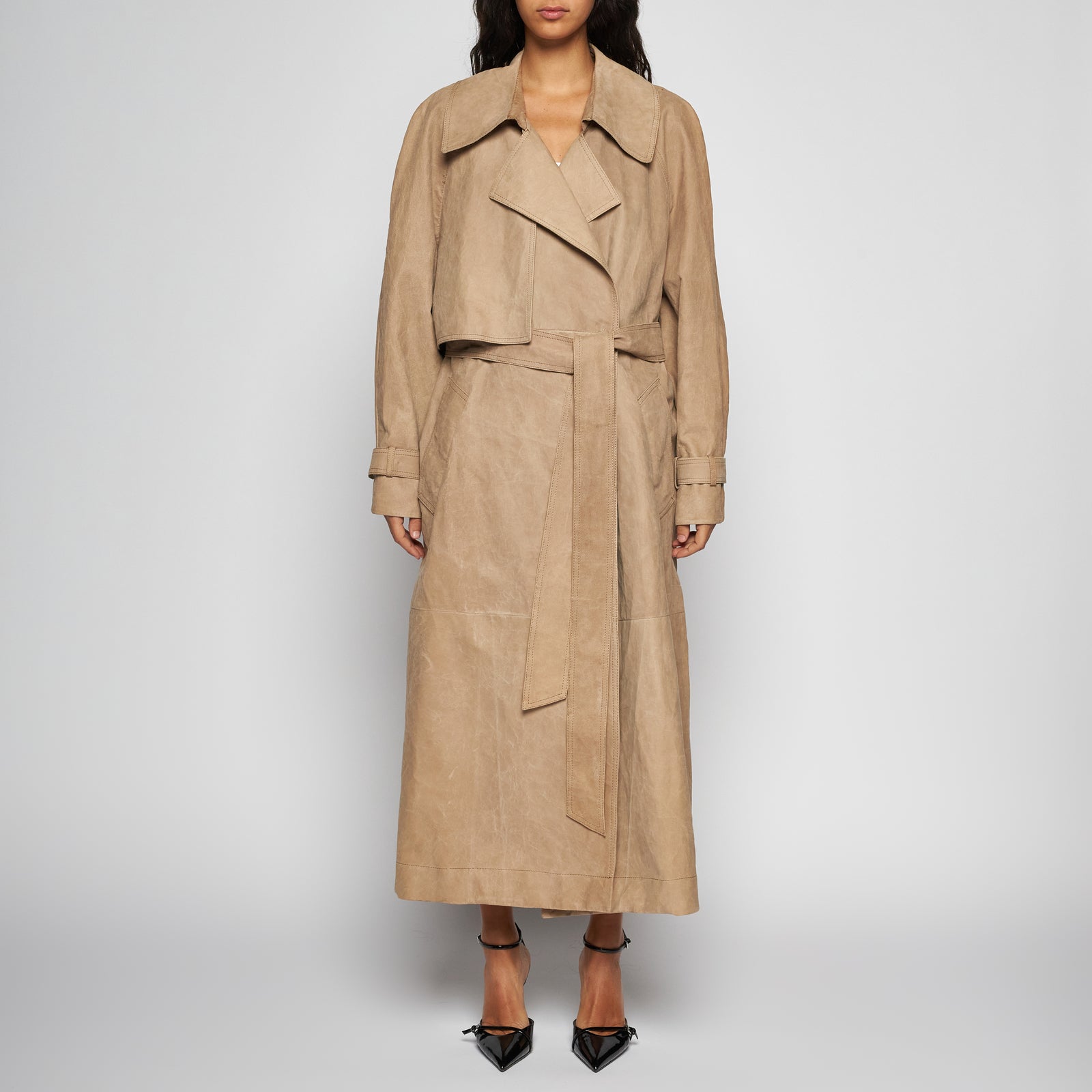 TRENCH IN PELLE SCAMOSCIATA - SAND