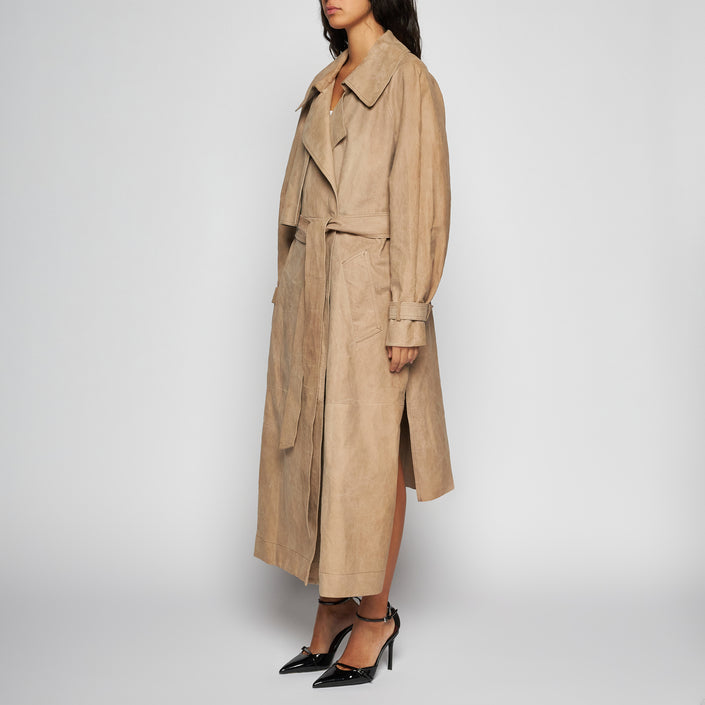 TRENCH IN PELLE SCAMOSCIATA - SAND