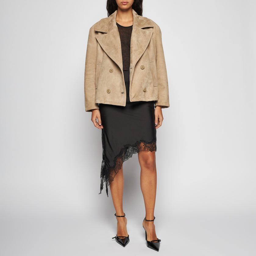 GIACCA BLAZER IN PELLE SCAMOSCIATA - SAND