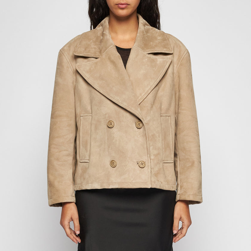 GIACCA BLAZER IN PELLE SCAMOSCIATA - SAND