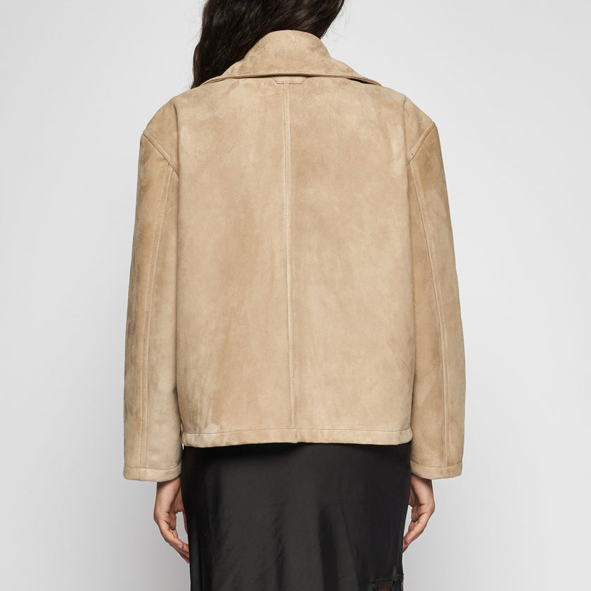 GIACCA BLAZER IN PELLE SCAMOSCIATA - SAND