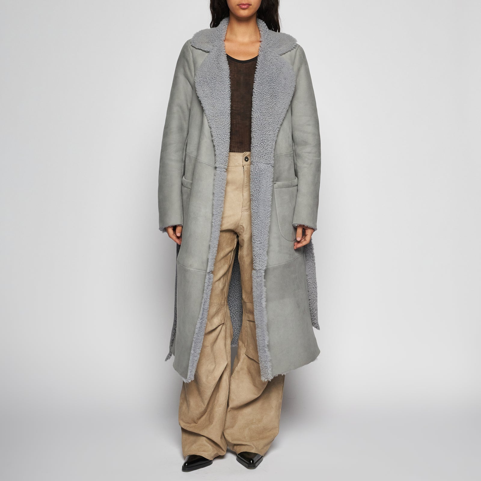 CAPPOTTO IN SHEARLING SCAMOSCIATO - GREY