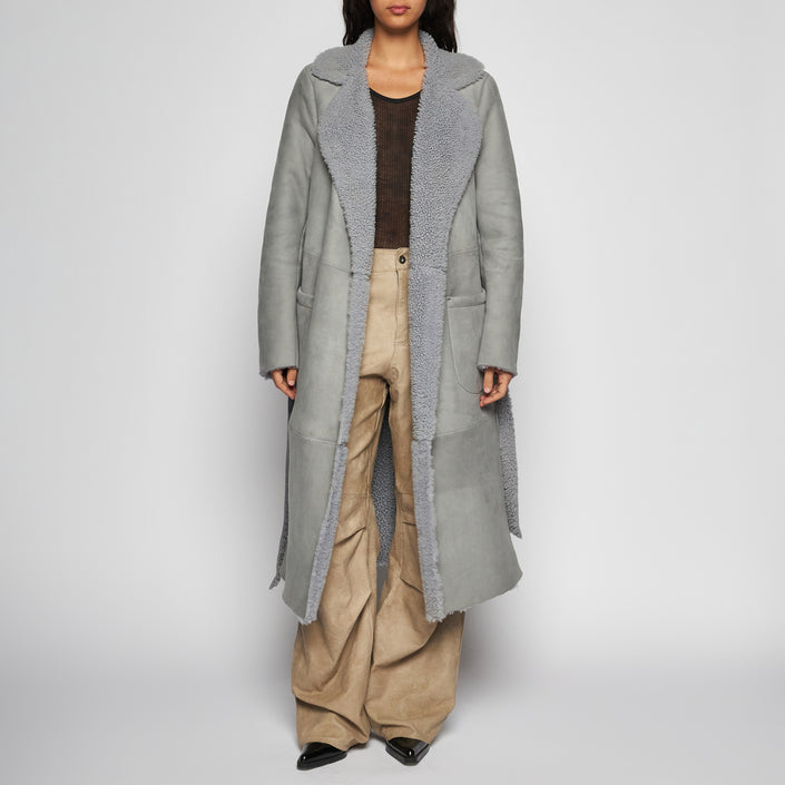 SUEDE SHEARLING COAT - GREY
