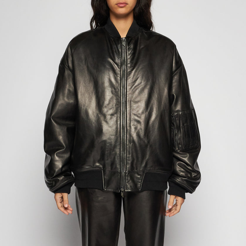 GIACCA BOMBER IN NAPPA PLONGÈ - BLACK