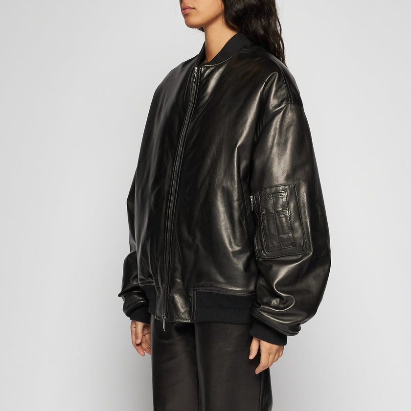 GIACCA BOMBER IN NAPPA PLONGÈ - BLACK