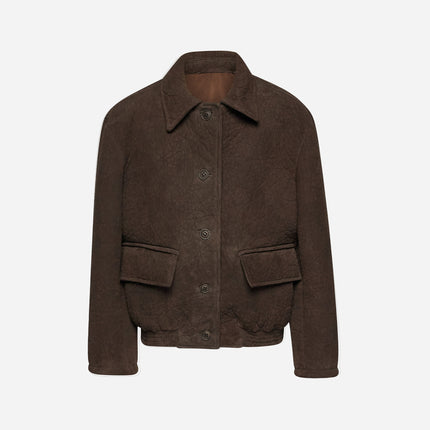 GIACCA OVER IN PELLE SCAMOSCIATA MARTELLATA - DARK BROWN