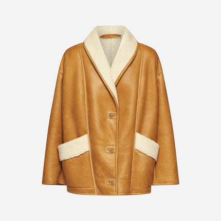 GIACCA IN SHEARLING INVECCHIATO - CARAMEL/CREAM